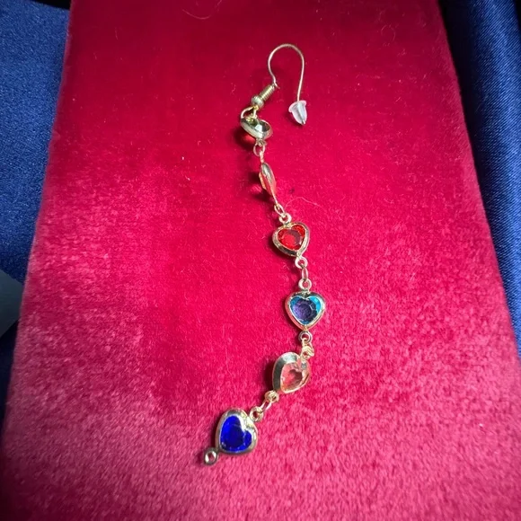 SOLD Earrings Gold Colorful Heart Drop Earrings Long Dangles - Picture 4 of 5